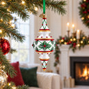 Winter Lattice & Holly Star Jeweled Double-Ended Finial Drop Glass Christmas Ornament
