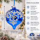 Blue Jeweled Silver Scroll Onion-Shape Finial Glass Christmas Ornament