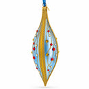 Blue and Gold Jeweled Vine Elongated Pointed Teardrop Finial Glass Christmas Ornament