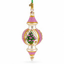 Pink Embossed  Blossom Double-Ended Finial Drop Glass Christmas Ornament
