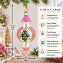Pink Embossed  Blossom Double-Ended Finial Drop Glass Christmas Ornament