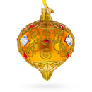 Amber Gold Jeweled Scroll Onion-Shape Finial Glass Christmas Ornament
