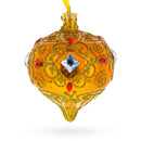 Amber Gold Jeweled Scroll Onion-Shape Finial Glass Christmas Ornament