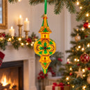 Golden Holly & Ivy Glitter Double-Ended Finial Drop Glass Christmas Ornament