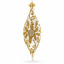 Ivory & Gold Pearl Embossed Elongated Pointed Teardrop Finial Glass Christmas Ornament