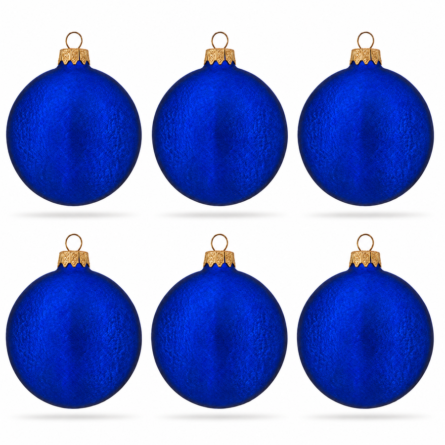 Set of 6 Matte Blue Flat Disc Glass Christmas Ornaments 3 Inches