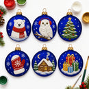 Set of 6 Matte Blue Flat Disc Glass Christmas Ornaments 3 Inches