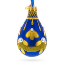 Gold Pattern on Blue Waterdrop Finial Glass Christmas Ornament