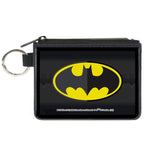 Canvas Zipper Wallet - MINI X-SMALL - Batman Icon Centered Bat Signal Stripe Black Yellow Grays