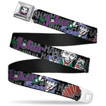 Joker Face Full Color Seatbelt Belt - The Joker Pose/Cards/HAHAHAHA Black/Gray Webbing