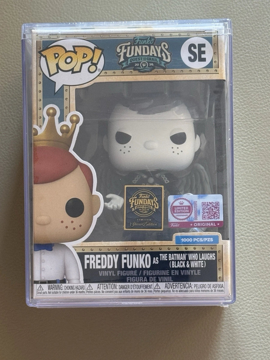 Fundays: Quest for the Grail - Atlantis 2026 Freddy Funko as Batman Who Laughs (Black and White) with Protector & Guaranteed Mint LE1000