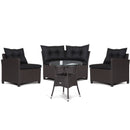 4 Pieces Patio Rattan Furniture Set Cushioned Sofa Glass Table