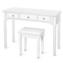 Makeup Dressing Table with Tri-Folding Mirror and Cushioned Stool for Women