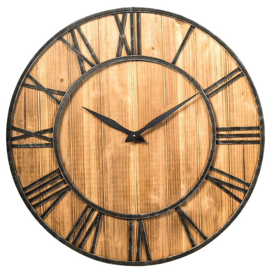 27 Inch Round Wall Clock Decorative Wooden Silent Clock with Battery
