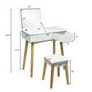 Wooden Vanity Table with Flip Top Mirror and Cushioned Stool