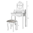 Vanity Table Set with Oval Mirror and 4 Drawers-White