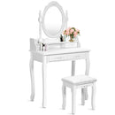 Vanity Table Set with Oval Mirror and 4 Drawers