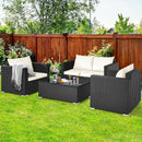 4 Pieces Patio Rattan Conversation Set with Cushions and Coffee Table-Black