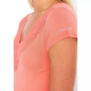 Bebe Logo Lace Plunge Bodysuit, Peach, Size Medium