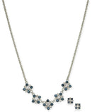 Charter Club Silver-Tone Crystal Cluster Collar Necklace and Stud Earrings Set