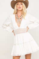 Free People The Delightful V-Neck Long Sleeve Mini Dress Ivory, Size  6