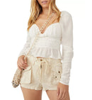 Free People Chloe Smocked Tie Back Top, Size Medium