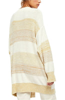 Free People Womens Beige Striped Open Cardigan Sweater, Medium