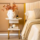 2-Tier Round End Beside Table with Metal Frame-White
