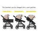 2-in-1 Foldable Pushchair Newborn Infant Baby Stroller-Coffee