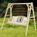 Outdoor Wooden Porch Bench Swing Chair with Rustic Curved Back