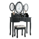 7 Drawer Tri-Folding Mirror Dressing Vanity Makeup Set