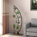 6-Tier 9 Potted Metal Plant Stand Holder Display Shelf with Hook-White