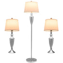3 Piece Lamp with Set Modern Floor Lamp and 2 Table Lamps-Silver