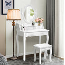 Vanity Table Set with Oval Mirror and 4 Drawers