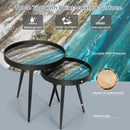 Set of 2 Stylish Nesting End Tables with Wooden Tray Top and Steel Legs-Black