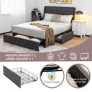 Upholstered Platform Bed Frame with 3 Storage Drawers