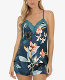 Linea Donatella Women S Floral Satin Cami & Shorts Lingerie 2PC Set, Size Small