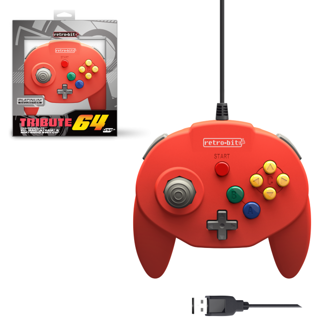 Solid Red Retro-Bit Tribute N64 USB Controller (Nintendo Switch)