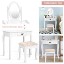 Wooden Vanity Makeup Set with Cushioned Stool and Oval Rotating Mirror