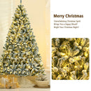 6 Feet Pre-lit Snow Flocked Hinged Christmas Tree with 928 Tips and Metal Stand