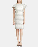 Lauren Ralph Lauren Windowpane Jacquard Dress - Cream/Navy Size 2