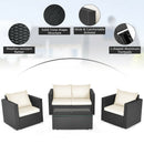 4 Pieces Patio Rattan Conversation Set with Cushions and Coffee Table-Black