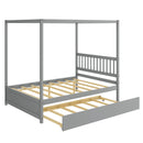 Full Size Canopy Bed with Trundle Wooden Platform Bed Frame Headboard