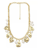 Holiday Lane Gold-Tone Pave Valentine Heart and Imitation Pearl Charm Necklace
