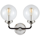 Bistro Double Light Curved Sconce Polished nickel and Black with Clear