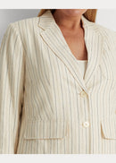 Ralph Lauren Womens Striped Linen-Blend Twill Blazer, Size 18