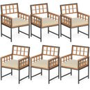 Set of 6 Patio Dining Chairs Acacia Wood Armchairs with Cushions