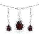 1.88 Carat Genuine Garnet and White Topaz .925 Sterling Silver Jewelry Set