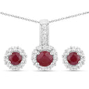 2.17 Carat Genuine Ruby and White Topaz .925 Sterling Silver Jewelry Set