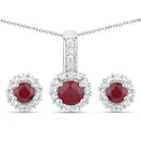 2.17 Carat Genuine Ruby and White Topaz .925 Sterling Silver Jewelry Set